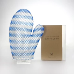 Мочалка рукавичка для тела, комбинированная, цвет голубая/белая полоска