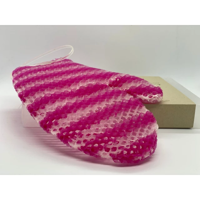 Мочалка рукавичка для тела, комбинированная, цвет пурпурная/белая полоска - изображение 2