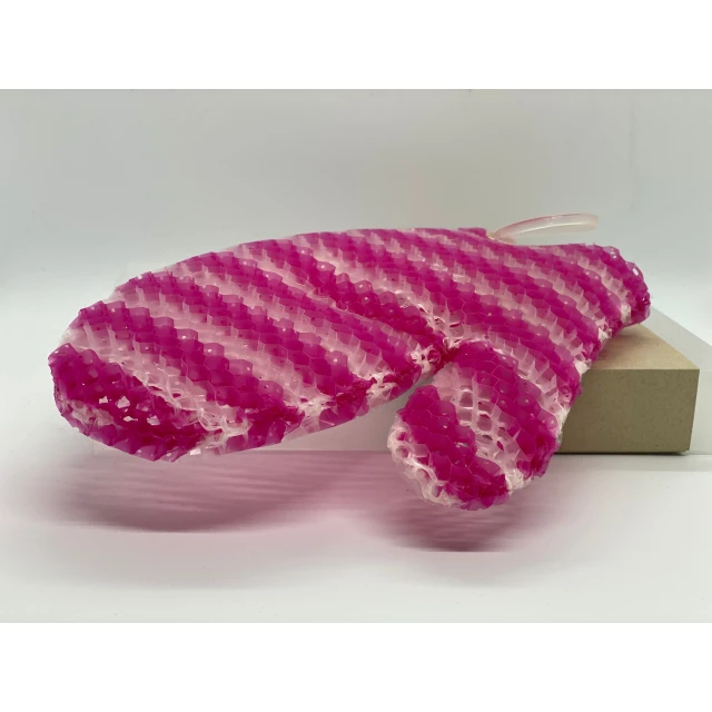 Мочалка рукавичка для тела, комбинированная, цвет пурпурная/белая полоска - изображение 3