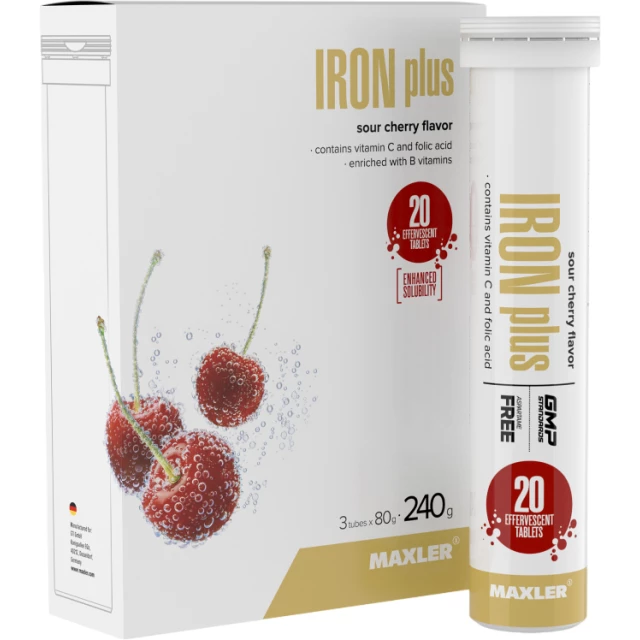 Шипучие витамины c железом Iron Plus "Кислая вишня"