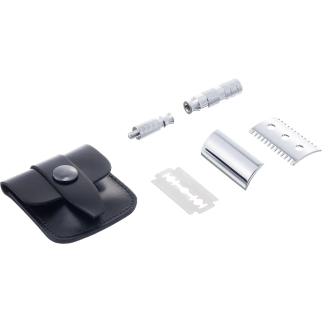 Cтанок Т-образный для бритья с зубчатым гребнем в чехле 985, глянцевое хромированное покрытие - изображение 2