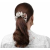 Широкая шелковая резинка для волос "Лазоревый цветок", пудровая (в зип пакете)