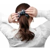 Широкая шелковая резинка для волос "Лазоревый цветок", темно-бирюзовая (в зип пакете)