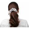 Широкая шелковая резинка для волос "Лазоревый цветок", жемчужно-белая (в зип пакете)