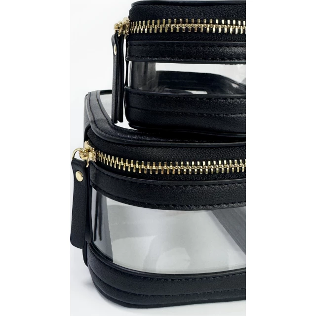 Набор прозрачных косметичек с пеналом, черный - изображение 2