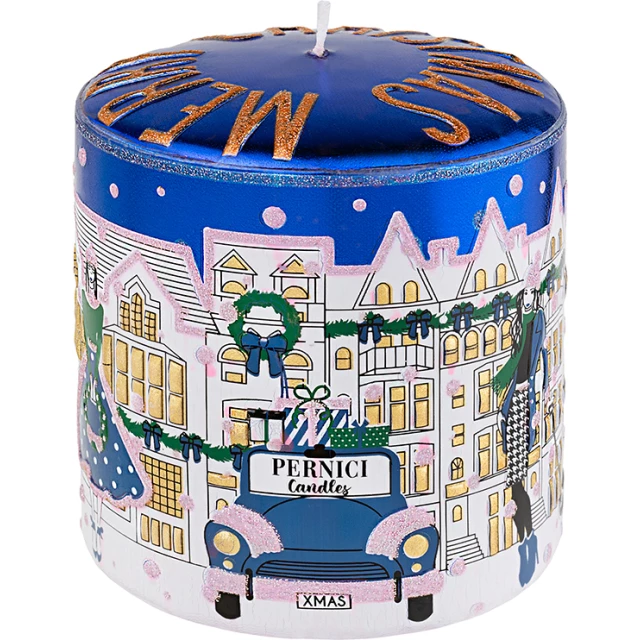 Свеча интерьерная NightFlight XMAS, синее золото 11х10см