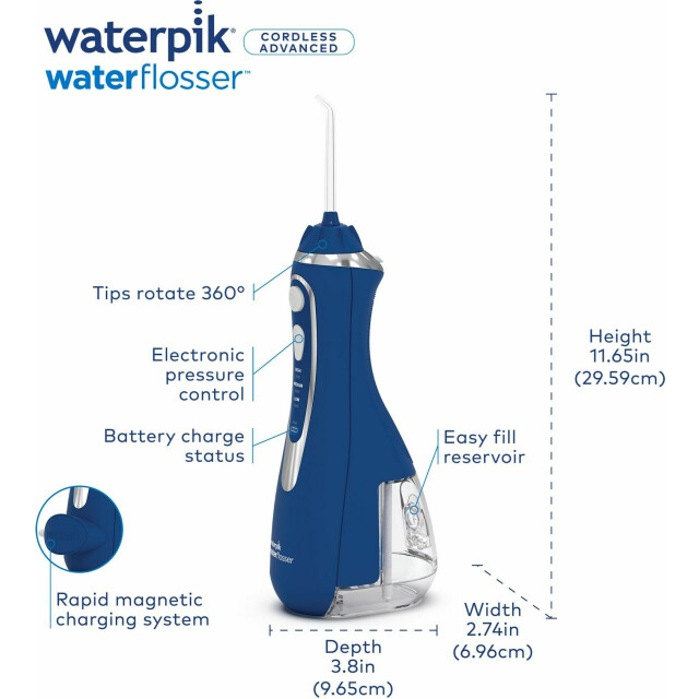 Портативный ирригатор Waterpik WP-583 EU Cordless Advanced 2.0 Blue - изображение 4